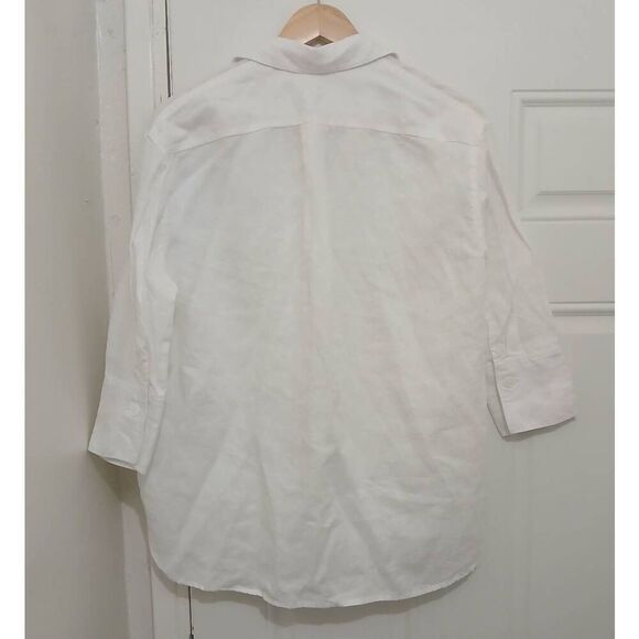 Womens 100% linen white button down shirt medium staple capsule minimalist top - Picture 6 of 6